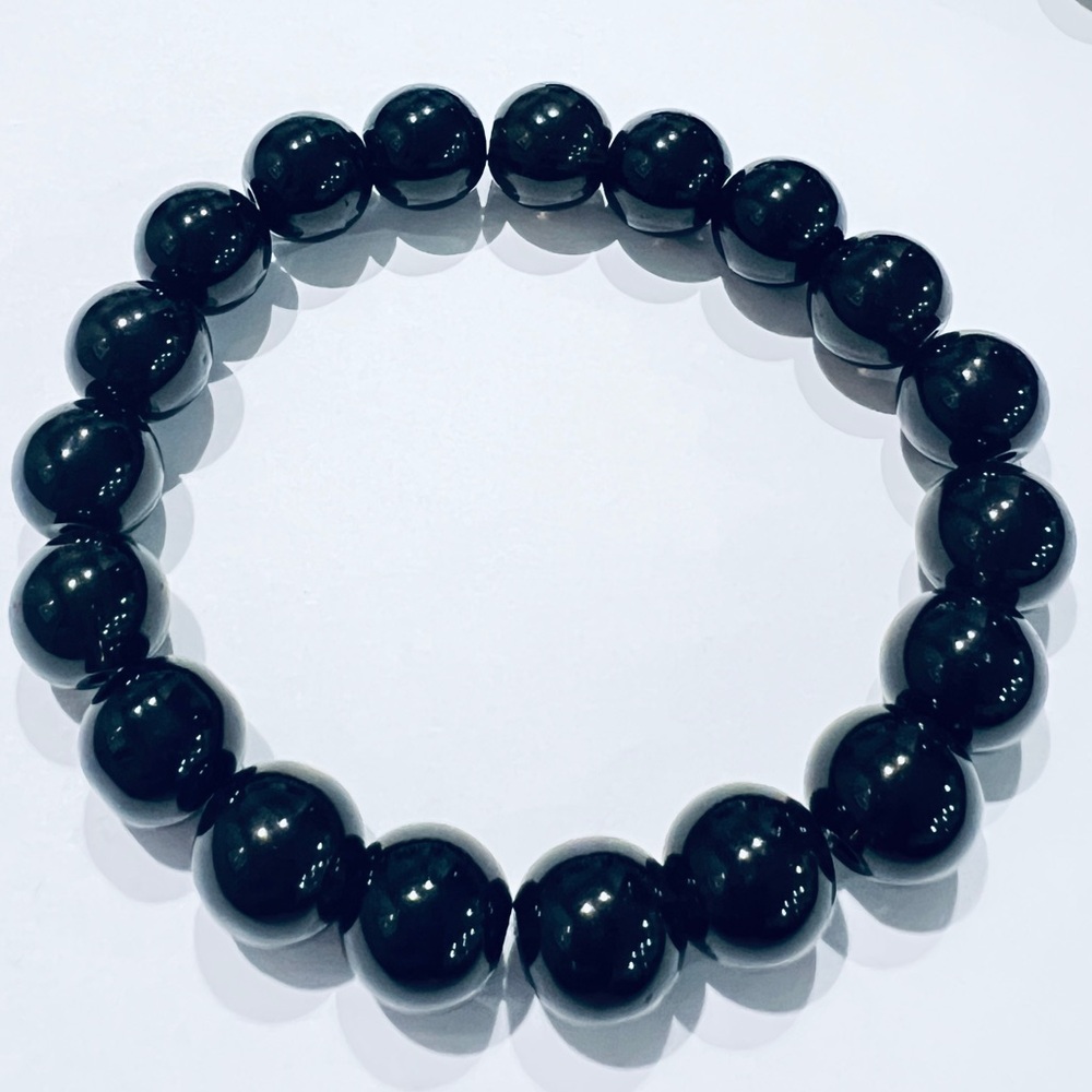 Black Glass Beaded Bracelet 10 mm New